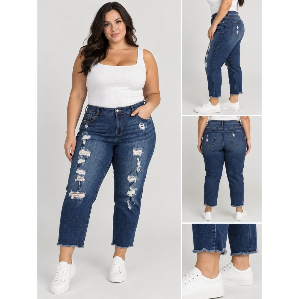 Torrid Boyfriend Jeans Womens Size 20 Distressed Ripped Raw Hem Cropped Blue